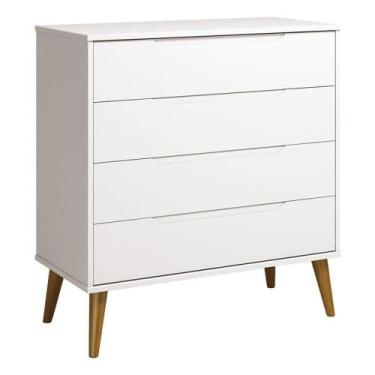 Imagem de Cômoda Gaveteiro Retrô Elfe Branco Acetinado Amadeirado - Reller - REL