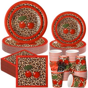 Imagem de Kit de Festa Ferrochef 120 Peças Estampa de Cheetah Cereja