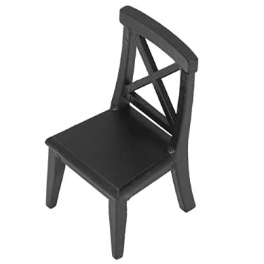 Imagem de Pokerty9 Modelo de cadeira de casa de bonecas, cadeira de casa de bonecas miniatura de madeira 1:12 escala preta para decoração de quarto