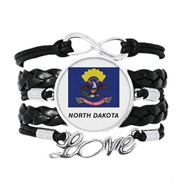 Imagem de OFFbb-USA Pulseira com perfil de bandeira da Dakota do Norte, acessório de amor trançado de couro para presente