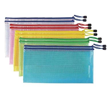 Imagem de 10 unidades bolsa de documentos de malha com zíper, pastas de arquivo com zíper A6, bolsas organizadoras de documentos de plástico à prova d'água, para material de escritório escolar, quebra-cabeças e