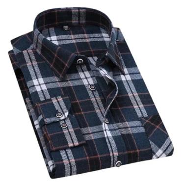 Imagem de JXQXHCFS Camisa masculina de flanela regular manga longa escovada bolso único casual xadrez, Mm-22, P