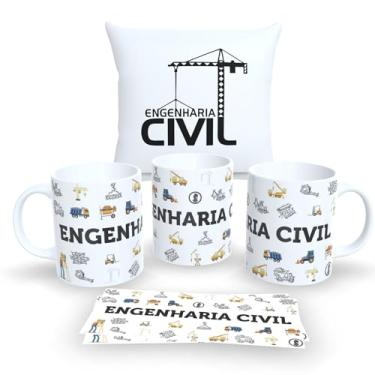 Imagem de Kit Com Almofada 30x30cm e Caneca de Porcelana Branca Profissões (Engenharia Civil)