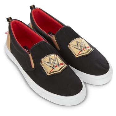 Imagem de WWE Tênis masculino com cinto Championship - John Cena, Roman Reigns, Seth Rollins World Wrestling Champion Belt Slip On, Preto, 38