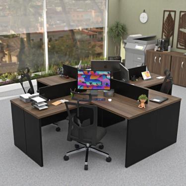 Imagem de Ilha De Escrivaninhas Em L 140x60 Cm Estação De Trabalho Escritório Nogal/preto
