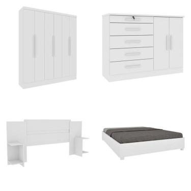 Imagem de Quarto Casal Completo Guarda-roupa 6 Portas Munique Cama Mônaco Com Cabeceira Cômoda Istambul Espresso Móveis Neve