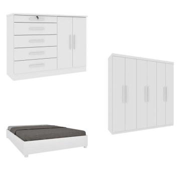 Imagem de Quarto Casal Completo Guarda-roupa Lima, Cama Mônaco E Cômoda Istambul Espresso Móveis Neve