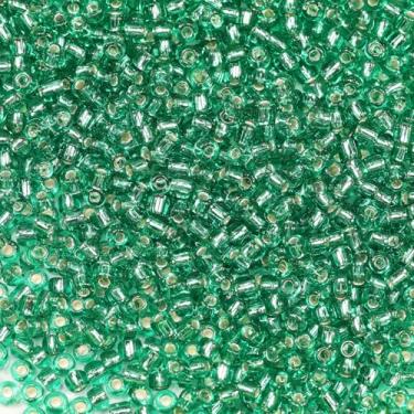 Imagem de Bala&Fillic Grânulos de semente de 4 mm com forro de prata verde malaquita cerca de 1200 peças/100 gramas em saco, 6/0 contas de vidro para fazer pulseira e colar (verde malaquita forrada com prata)