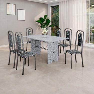 Imagem de Conjunto de Mesa Tubular 140cm X 75cm Tampo Granito Ocre com 6 Cadeira