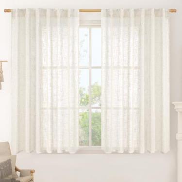 Imagem de LAMIT Cortinas semitransparentes de linho creme, 113 cm para janelas, cortinas de quarto neutras com filtro de luz, painéis decorativos com aba traseira e bolso para varão, 2 painéis, 132 x 113 cm