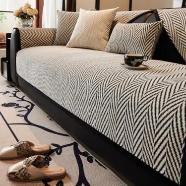Imagem de vctops Capa de sofá listrada preta e branca, capa de sofá de chenille, macia, aconchegante, antiderrapante, lavável para cães, protetor de móveis de animais de estimação (preto, 71 x 150 cm)