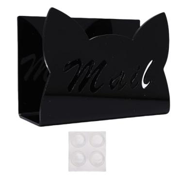 Imagem de Aramox Organizador de Letra de Mesa de Acrílico Transparente, Suporte de Correio de Forma de Gato Moderno para Mesa Com Cartão de Borracha e Rack de Armazenamento de Documentos (Preto)