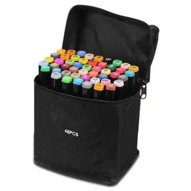 Imagem de 48 Canetas Marcadores para pintar Desenho Professional, Pontas Duplas, Codificados por Cores, Kit Estojo Touch de Bônus, Canetinhas Marca Texto (48)