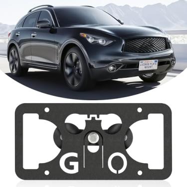 Imagem de Moldura frontal sem furadeira compatível com Infiniti QX70 2014-2017 Suporte de montagem de grade de placa de carro antifurto Capas de etiqueta de carro à prova de ferrugem, acessórios de carro à