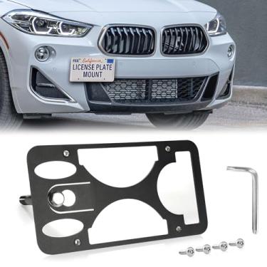 Imagem de Moldura frontal sem furadeira compatível com BMW X2 2018-2024 Suporte de montagem de gancho de reboque para placa de carro antifurto Capas de etiqueta de carro à prova de ferrugem, acessórios de carro