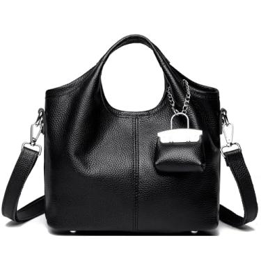 Imagem de Makukke Bolsas femininas de couro legítimo, bolsa tiracolo pequena com alça de ombro ajustável, Preto, Elegante
