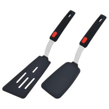 Imagem de Hemobllo Conjunto de 2 Espátulas de Silicone Com Fenda, Espátula de Silicone Sólida, Utensílios de Cozinha Seguros, Antiaderentes E Resistentes Ao Calor, Com Ergonômico, para Panquecas de de Peixe