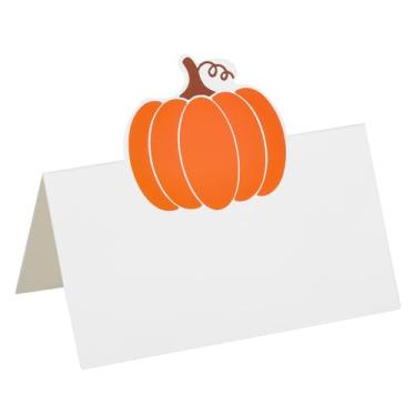 Imagem de 50 cartões de abóbora para barraca de assento de outono, etiquetas de nome dobradas para mesa, aniversário, casamento, chá de bebê, colheita, colheita, decorações de festa (abóbora)