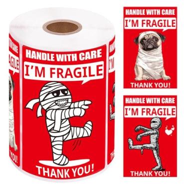 Imagem de Adesivos frágeis de 7 x 5 cm para envio e mudança - design engraçado de mamãe e cachorro, alça adesiva forte com etiquetas de cuidado, adesivos de embalagem duráveis para caixas