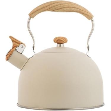 Imagem de wang hao shop Chaleiras de chá, chaleira Whistlitea de aço inoxidável de 2,5 litros, bule de fogão com alça à prova de calor (arroz)/branco de arroz/2,5 L