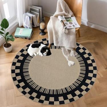 Imagem de Lacomfy Tapete moderno de 1,5 m redondo fácil de juta para varanda ao ar livre, fazenda, quarto, sala de estar, quarto de crianças, tabuleiro de xadrez de juta sintética circular, antiderrapante