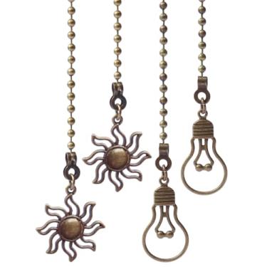 Imagem de Aiyonoyia Pacote com 4 correntes para ventilador de teto, extensão de corrente de tração de 30 cm, ornamentos de corrente em forma de ventilador e lâmpada (Bronze)