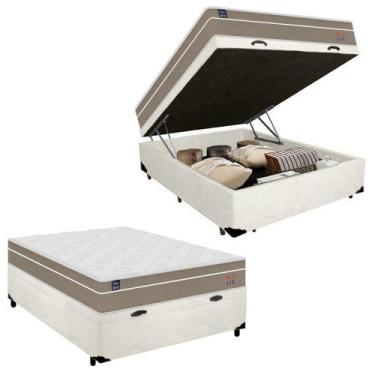 Imagem de Cama Box Baú Casal Suede + Colchão Lis Molas Ensacadas Plumatex 138x18