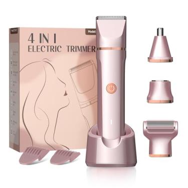 Imagem de Aparador de biquíni para mulheres pelos pubianos – Lâminas elétricas 4 em 1 com cabeças substituíveis para rosto e nariz, barbeador elétrico recarregável para mulheres, barbeador de biquíni