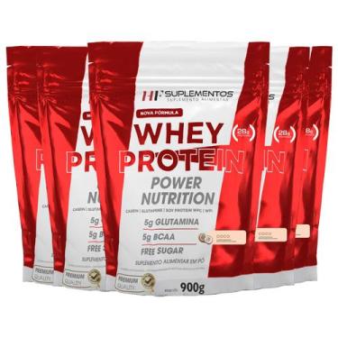 Imagem de 5x whey protein power nutrition refil 900g coco hf suplementos