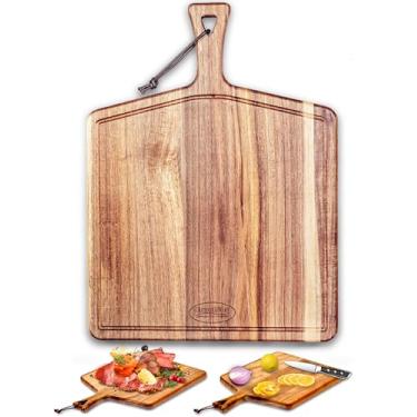 Imagem de Tábua de corte de madeira de acácia com alça, tábua de servir, tábua de cortar, tábua de charcutaria, tábua de queijo, para carne, queijo, pão, legumes. Durável - multiuso - decoração de cozinha,