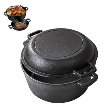 Imagem de YALONG forno holandês, panela de forno holandês de ferro fundido de 25 cm com tampa para assar pão e panelas de acampamento, perfeita para fritar bifes e cozinhar sopas em casa
