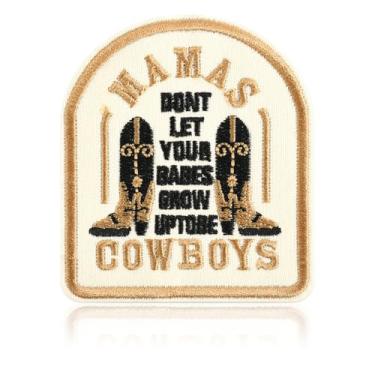 Imagem de Patch de faroeste Mamas Cowboys, emblema bordado vintage canção country, 7 x 6 cm, aplique de moral para jaquetas, chapéus, bolsas, acessório retrô estilo ocidental