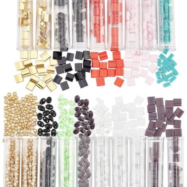 Imagem de NBEADS Cerca de 750 peças, conjunto de contas de vidro com 2 furos, 2 estilos, vidro de 2 furos, 3 cores, tcheco, dois furos, semente para pulseira, colar, brinco, fabricação de joias