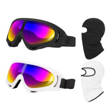 Imagem de LJDJ Óculos de Esqui, Pacote com 2 – Óculos de Proteção Ajustável UV 400 para Motocicleta Esportes ao Ar Livre Óculos Táticos À Prova de Poeira Combate Militar Óculos de Sol para Meninos e Meninas Jovens Homens e Mulheres, Tendência, Black + White