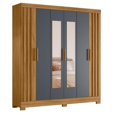 Imagem de Guarda Roupa Casal Valença 6 Portas Ripado Freijó/cinza Com Espelho - Moval