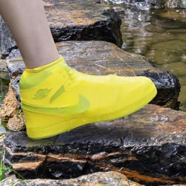Imagem de Capas de sapato de silicone à prova d'água para mulheres e homens, reutilizáveis, antiderrapantes, galochas de chuva para caminhadas ao ar livre, viagens e ciclismo, Amarelo, Medium