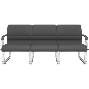 Imagem de Cadeira Longarina 3 Lugares Recepção Com Braço Pés Cromado Lev P03 Crepe Preto - Lyam Decor