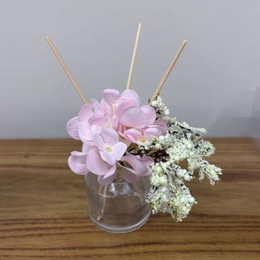 Imagem de Frasco Difusor de Ambiente com Flores Decorativas – Vidro 140ml para Quarto, Banheiro e Sala(Redondo - Flores Rosa)