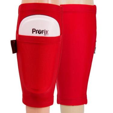 Imagem de Porta Caneleira Vermelha para Futebol Profix Sports,  M - de 27 cm até