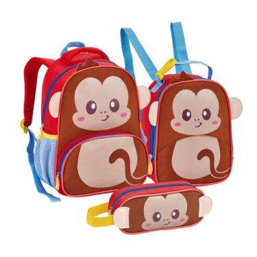 Imagem de Kit Mochila Infantil Creche Menina Menino Animais Com Lancheira Térmic