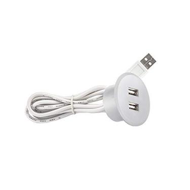 Imagem de Tomada Pop C/ 2 Entradas Usb Embutir Mesa Sofá Cinza Redonda - Cinza