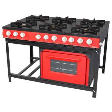 Imagem de Fogão Profissional Venâncio 6 Bocas Linha Bravo com Forno Vermelho BR6BFVM
