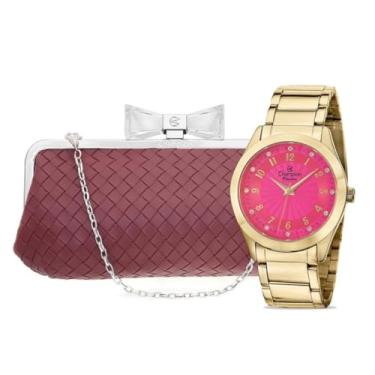 Imagem de Relógio Feminino Champion Dourado Rosa Analógico CN29410E + Bolsa Clutch