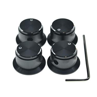 Imagem de Conjunto com 4 botões de potenciômetro de alumínio estilo parafuso de 1/4" puxadores universais de cartola de sino de controle de tom de volume para guitarra/baixo/amps/pré-amplificadores pretos