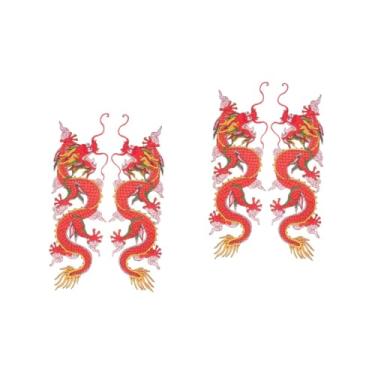 Imagem de Operitacx 4 Pcs Patch de pano em forma de dragão cápsulas casaco remendos de ferro compacto remendos de ferro multifuncionais bordado decorar dragão e fênix chapéu fragmento tecido vermelho