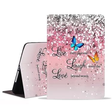 Imagem de ZXHSBROK Capa para Samsung Galaxy Tab A8 10,5 polegadas 2022 (modelo: SM-X200/X205/X207) - Capa fólio dobrável de couro PU fina com hibernar/despertar automático, citação de glitter rosa Live Laugh