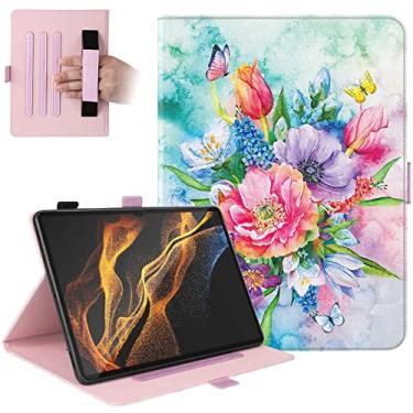 Imagem de Dteck Capa para tablet Galaxy Tab S8 Plus 2022/S7 FE 2021/S7 Plus 2020 de 12,4 polegadas, capa protetora de couro PU com suporte inteligente para Galaxy Tab S8 Plus/S7 FE/S7 Plus, flor