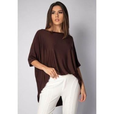 Imagem de Blusa Ampla Malha Morcego Manga Curta Marrom - Único-Feminino