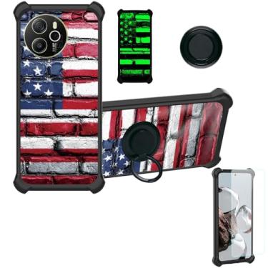 Imagem de jioeuinly Capa compatível com Blackview Shark 8 [com protetor de tela de vidro temperado][PC rígido + silicone macio][suporte para anel] [efeito luminoso] YGH-GQ