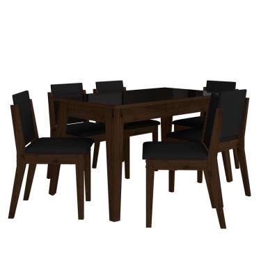 Imagem de Mesa 1,36 Com 6 Cadeiras Libéria Imbuia/preto/preto - M. Arapongas